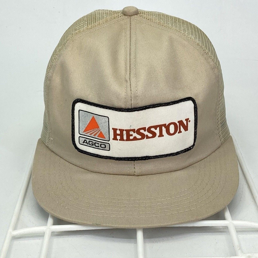 Vintage K-Products AGCO Hesston Snapback‎ Hat Mesh Back Khaki